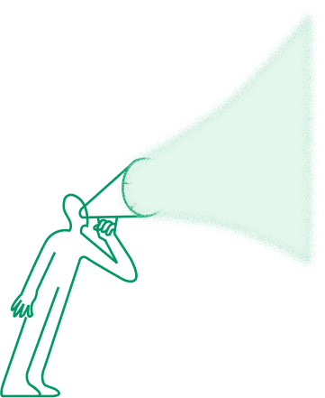Illustration of a person projecting a message through a megaphone.